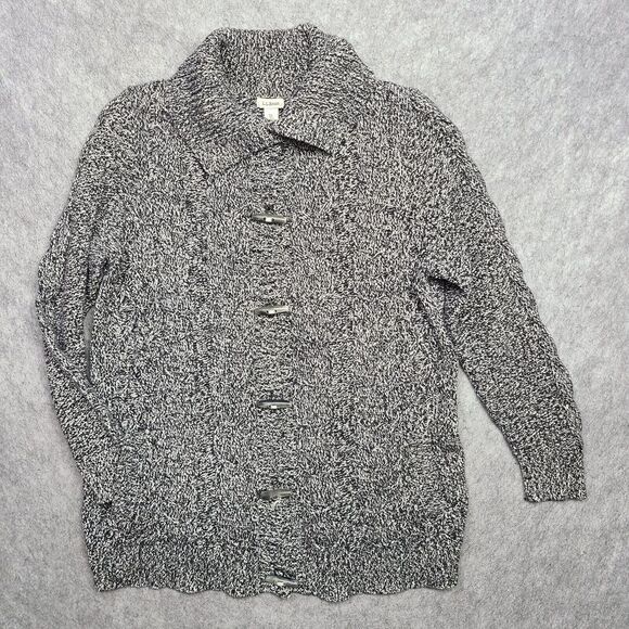 LL Bean Cardigan Sweater Womens XL‎ Petite Gray Chunky Cable Knit Button Up - Picture 1 of 8